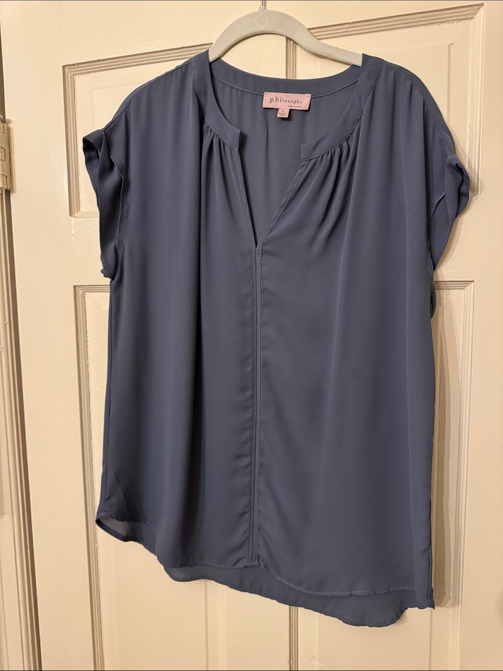 Philosophy Slate Blue Short Sleeve V-Neck Blouse